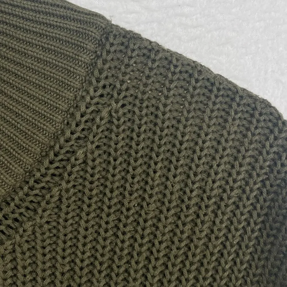 LL BEAN Sweater Mens L Henley Half Button Ribbed Pullover Heavy Cotton Green